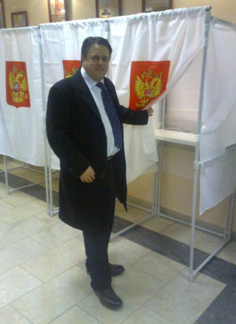 Nick Griffin, leader of the British National Party, as an observer at the 2011 parliamentary elections in Russia. 