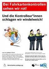 Plakat "Bei Fahrkartenkontrollen sehen wir rot – Und die Kontrolleur*innen schlagen wir windelweich"