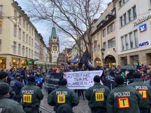 Kundgebung für Linksunten in Freiburg nach dem Leipziger Verfahren