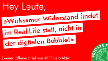 Banner zum Zweiten Offenen Brief von #FFFbleibtAktiv