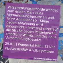 Forum gegen Polizeigewalt und Repression - 29.01.2022 - 13 Uhr - Wuppertal HBF