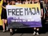 Frontbanner "Free Maja. Keine Auslieferung von Antifas nach Ungarn"