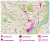 Routenkarte für die Demo am 14.6. in Jena. Start am Holzmarkt, 1. Zwischenkundgebung Am Anger, 2. Zwischenkundgebung Johannisplatz, Ende im Paradiespark.